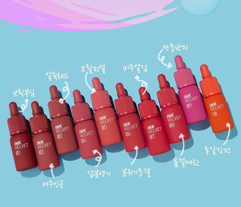 Review Son Ink – Dòng sản phẩm Hot được các tín đồ làm đẹp săn lùng 5 Son PeriPera Ink Velvet sở hữu màu son trẻ trung