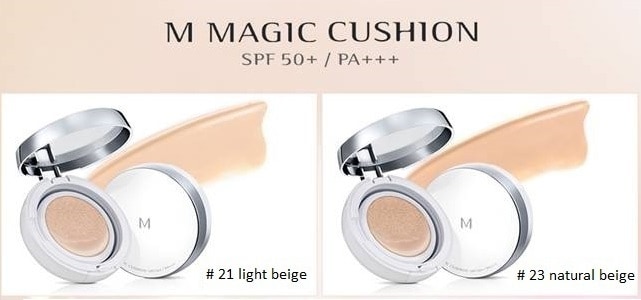 Giá rẻ, che khuyết điểm tốt, phấn nước Missha có thực sự an toàn? 5 #21- light beige (màu sáng) #23- natural beige (màu tự nhiên)