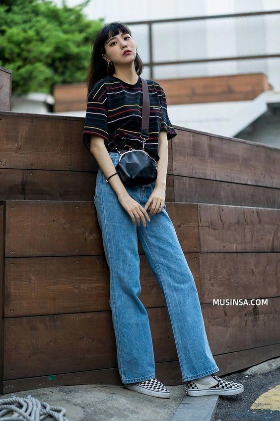 phối đồ với quần jeans rộng 10