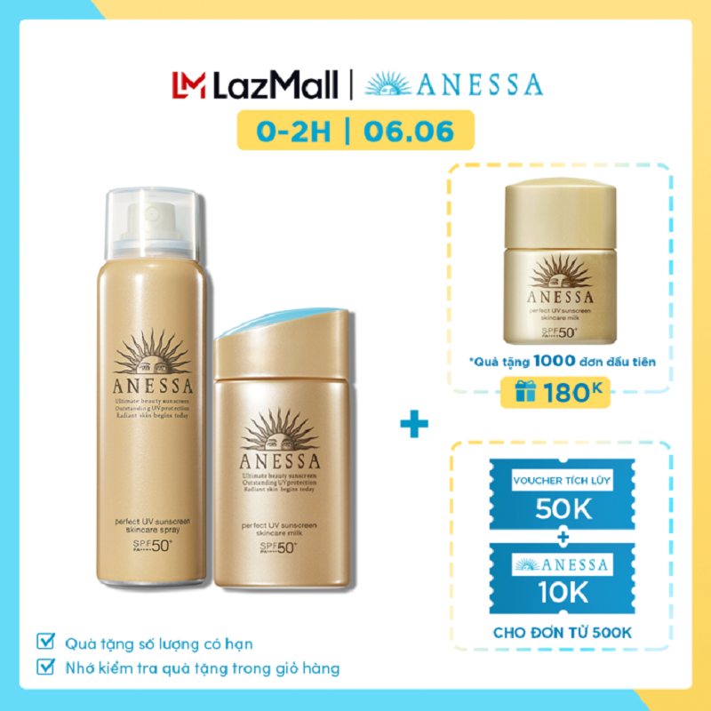 Bộ sản phẩm kem chống nắng Anessa dưỡng da bảo vệ hoàn hảo (Anessa UV Gold Milk 60ml + Gold Spray 60g)