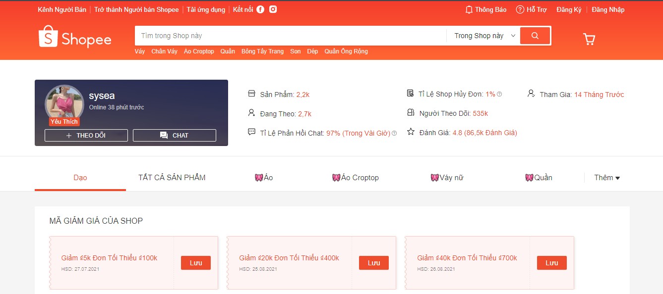 gian hàng bán quần áo xinh trên shopee 18