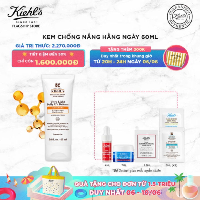 Kem Chống Nắng Hằng Ngày Ultra Light Daily UV Defense SPF 50 PA++++ Anti-pollution Kiehls 60ml