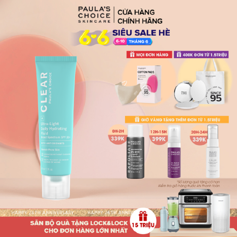 Kem chống nắng dạng sữa siêu nhẹ dành cho da mụn Paula’s Choice Clear Ultra-Light Daily Fluid SPF 30 60 ml 6130