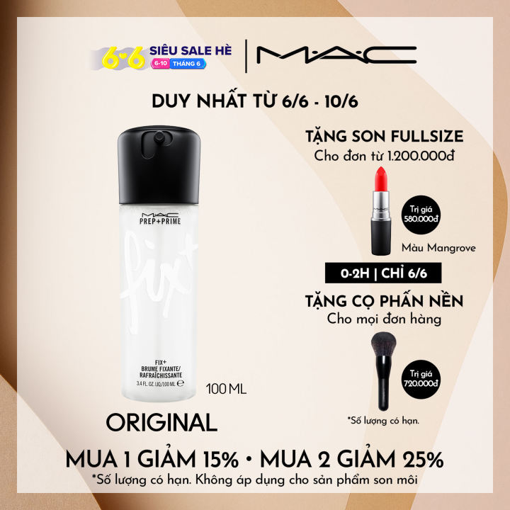 Nước xịt khoáng hoàn tất trang điểm MAC Prep + Prime Face Fix+ - Make Up Setting Spray 100ml