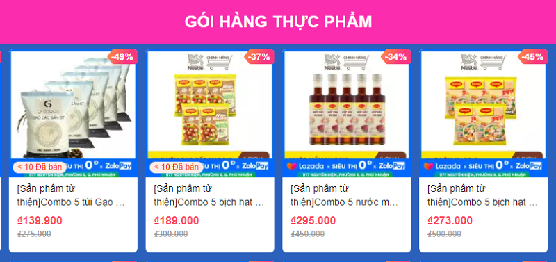 Một số gói hàng thực phẩm cần thiết đang được giảm giá