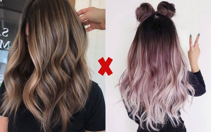 Tóc nhuộm balayage (trái) và tóc nhuộm ombre (phải)