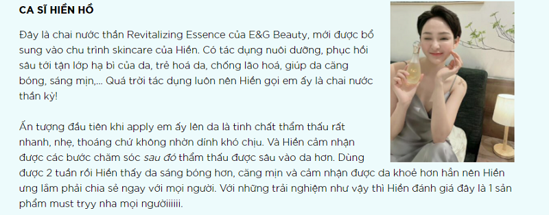 Đánh giá từ Hiền Hồ về nước thần E&G Beautyần 