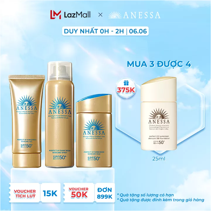 ANESSA PUV Skincare Gel 90g SPF 50+ PA++++, Spray SPF 50+ PA++++, Gold Milk SPF 50 PA++++ 